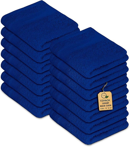 Premium Wash Cloths Pack of 12 (13" x 13") 100% Ring Spun Cotton | Luxury Washcloths | Ultra Soft Face Towels | Highly Absorbent Wash Cloths for face (Royal Blue)