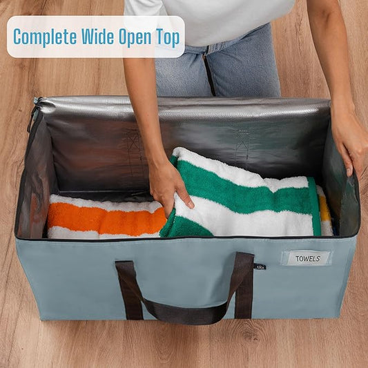 VENO 10 Pack Moving Bags, Upgraded Heavy Duty, Moving Boxes Alternative, Packing Storage Supplies for Dorm Room Essentials with Zipper for Clothes, Large Totes for Packaging (Light Blue, 10 Pack)