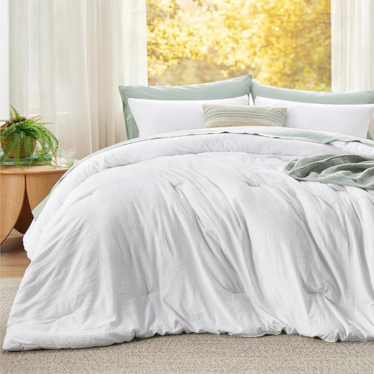 Bedsure Super King Size Comforter Set, White Soft Prewashed Bedding for All Seasons, 3 Pieces GentleSoft™ Bed Set, 1 Lightweight Comforter (120"x120") and 2 Pillowcases (20"x36")
