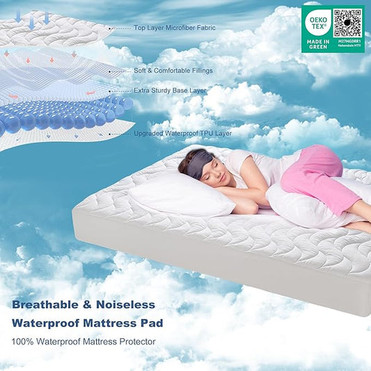 GRT Full Mattress Protector, 100% Waterproof Mattress Protector Full with Dual-Layers Protection, Noiseless Quilted Fitted Mattress Pad Cover with 8"-26" Deep Pocket