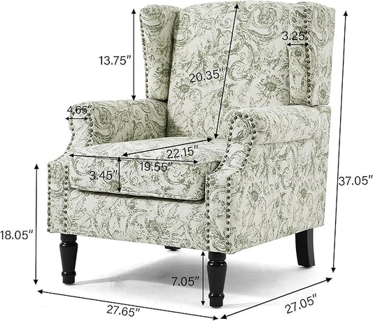 Lumibee High Back Accent Chair Set of 2, Armchair in Fabric,Comfy Upholstered Wingback Single Sofa Reading Chairs with Solid Wood Legs for Living Room,Bedroom,Office-Rococo Green