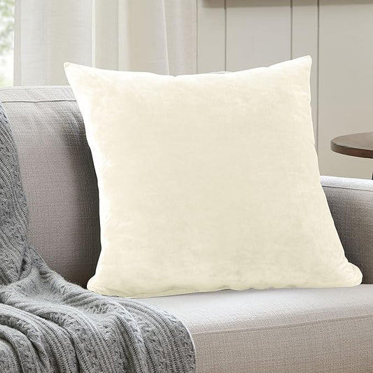 EVOLIVE Soft Micromink, Faux Fur, Faux Velvet Euro Sham Cover Pillowcase Replacement with Zipper Closure (26"x26" Euro Sham, Cream)