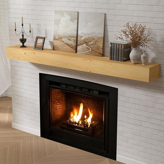 Dreamland 72 X 8 X 5 Fireplace Mantel - Solid Rustic Wood Wall Mounted Floating Shelf - Handcrafted Wood Fireplace Mantels - Floating Fireplace Mantel - Natural