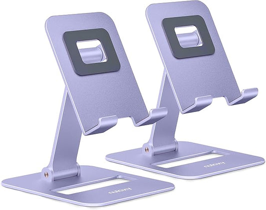 Nulaxy 2 Pack Dual Folding Cell Phone Stand, Fully Adjustable Phone Holder for Desk, Compatible with iPhone 16 15 14 13 12 11, Nintendo Switch, All Phones, Purple