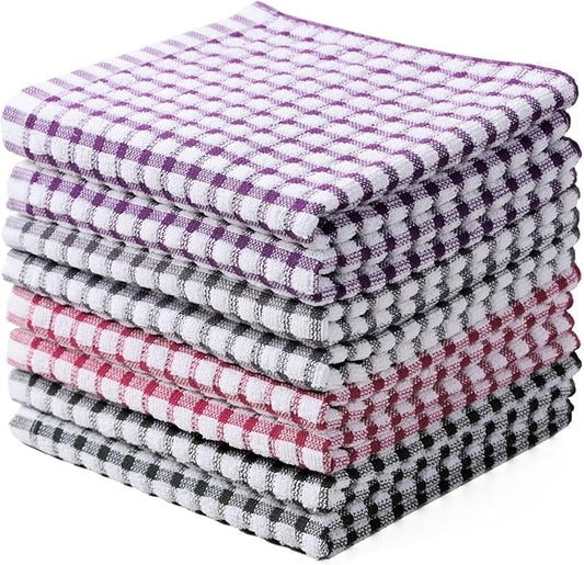 Oeleky 100% Cotton Kitchen Dish Cloths for Washing Dishes, 12x12 Inches Dish Rags, Absorbent Kitchen Cloths Pack of 8, Quick Drying Cleaning Cloths (Mix-3, 12"x12")
