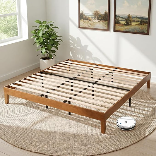 Sweetcrispy Solid Wood Bed Frame, King Size Bed Base with Wood Slat Support, Sturdy, Stylish & Noise-Free Design, No Box Spring Needed, Easy Assembly, Dark Brown