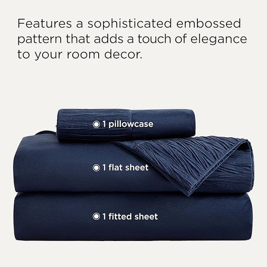 Bedsure Twin Sheets Set - 3 Pieces Soft Twin Bed Sheets - Breathable & Cooling - Hotel Luxury - Easy Care Polyester Microfiber Bedding for Women, Men, Navy