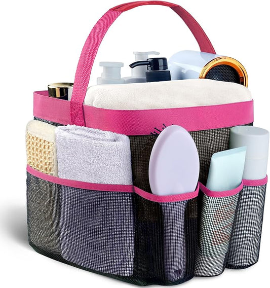 Attmu Mesh Shower Caddy Portable for College Dorm Room Essentials with 8 Pockets, Hanging Shower Caddy Dorm Basket, Quick Dry Shower Bag for Bathroom