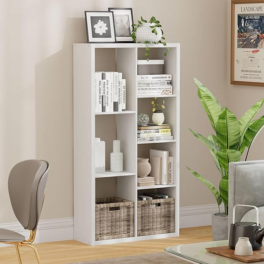 7 Cube Storage Organizer, Cube Shelf with Heavy-Duty Thick Boards, 25.12" L x 9.37" W x 48.74" H, Smooth Easy-Clean Panels, Simple Assembly, for Living Room Bedroom Office, White
