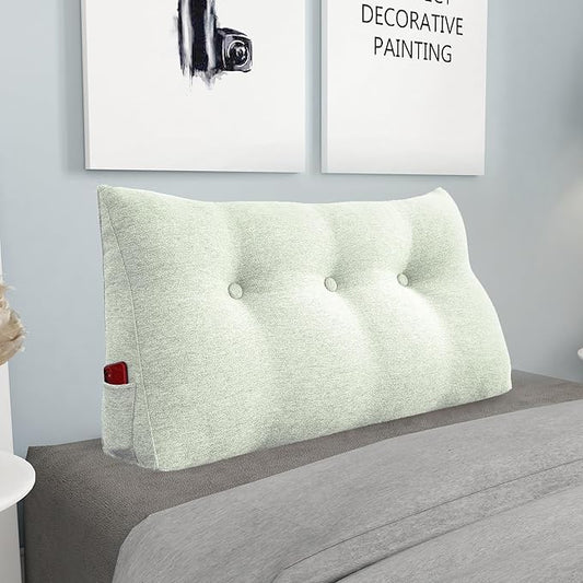 8 lbs Thickened Twin Headboard Pillow Wedge College Dorm Bed Pillow for Backrest Reading Triangular Pillow with Side Pocket for Sitting in Bed, Dorm Bedding Essentials for Girls & Boys White