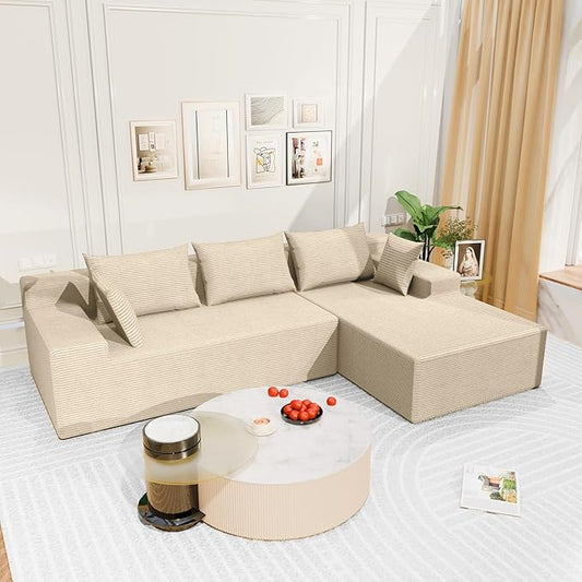 LEVELEVE 107" Cloud Sectional Couch with Deep Seat,Modern Modular Sofa with L-Shape Chaise,No Assembly Required, Upholstered Couches for Living Room Bedroom(Beige,Right Facing Chaise)