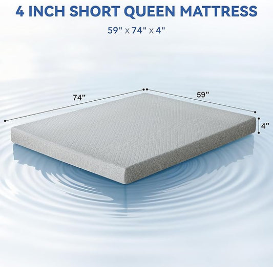 Vipbear Short Queen Size 4 Inch Mattress Topper, Cooling Gel Memory Foam with Bamboo Fiber Cover, Medium Firm Spine Support