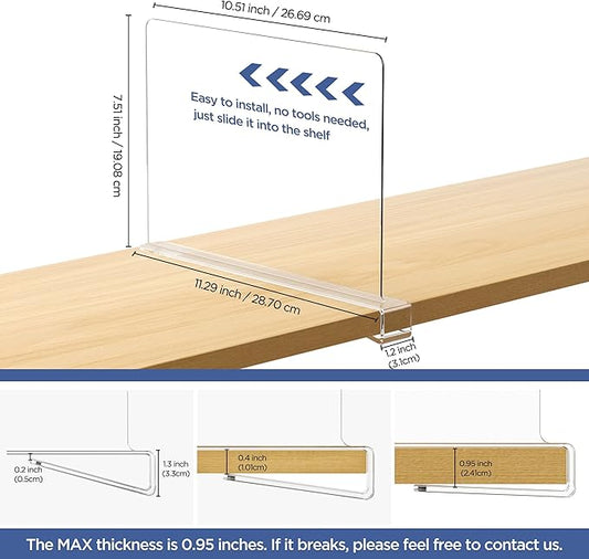 HBlife 8 Pack Clear Shelf Dividers, Vertical Purse Organizer for Closet Perfect for Sweater, Shirts, Handbags in Bedroom and Kitchen, Adjustable Acrylic Bookshelf for Organization