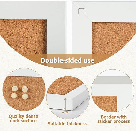 2-Pack Double-Sided Cork Board, 16" x 12" Hanging Wood Framed Small Bulletin Board, Picture Display Vision Board Kit Corkboards for Wall Room School Office Decor, 20 Pushpins (Vintage White)