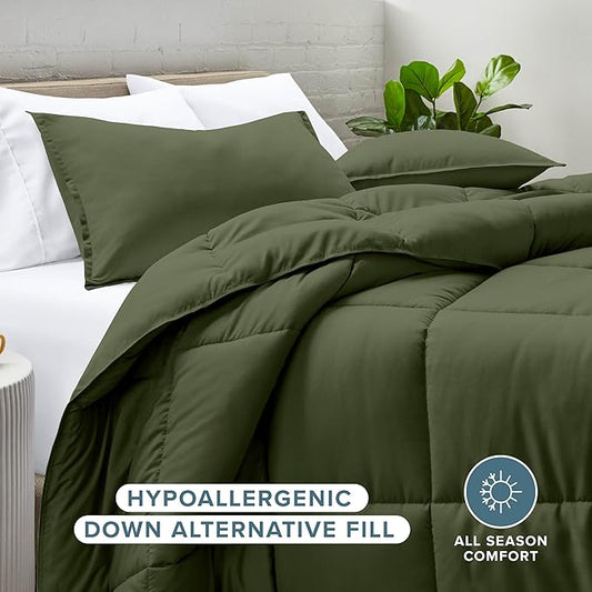 Bare Home Comforter Set - Oversized Queen Size - Ultra-Soft - Goose Down Alternative - Premium 1800 Series - All Season Warmth (Oversized Queen, Cypress)