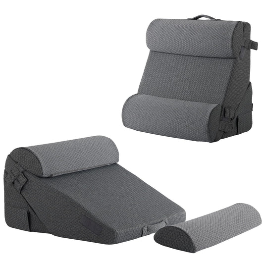 Bedluxe Wedge Pillow Headboard, 3PCS Orthopedic Bed Wedge Pillows Set for After Surgery, Adjustable Pillow Wedge for Acid Reflux&Back Pain Relief, Sleeping, Back Pillow for Bed Sitting Up, White/Grey Dormly