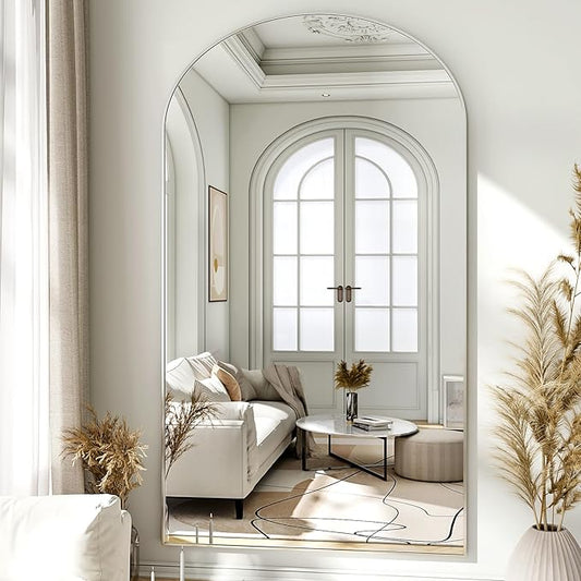 Oversized Full-Body Mirror, 77" x 38" Arched Full-Length Mirror, Silver Metal Frame, Floor Mirror for Bedroom, Living/Dressing Room, Gym - Stand/Wall Mounted/Leaning