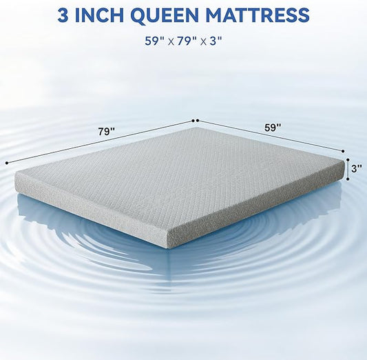 Vipbear Queen Size 3 Inch Mattress Topper, Cooling Gel Memory Foam with Bamboo Fiber Cover, Medium Firm Spine Support