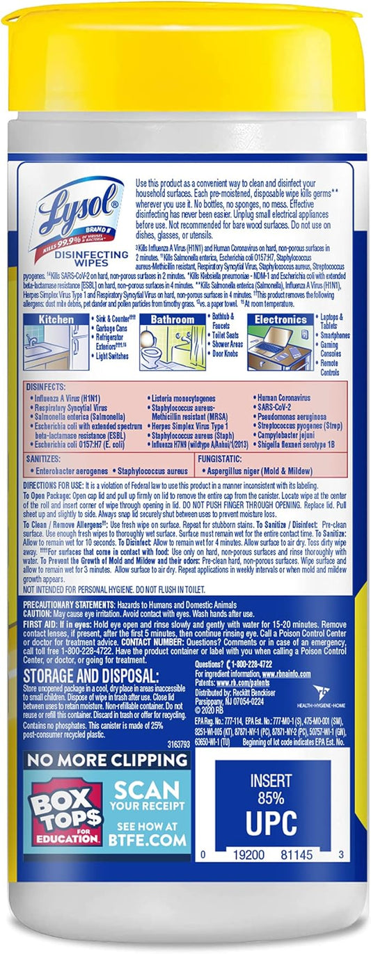 Lysol Disinfectant Wipes, For Disinfecting, Deodorizing, and Cleaning, Lemon & Lime Blossom, 35ct