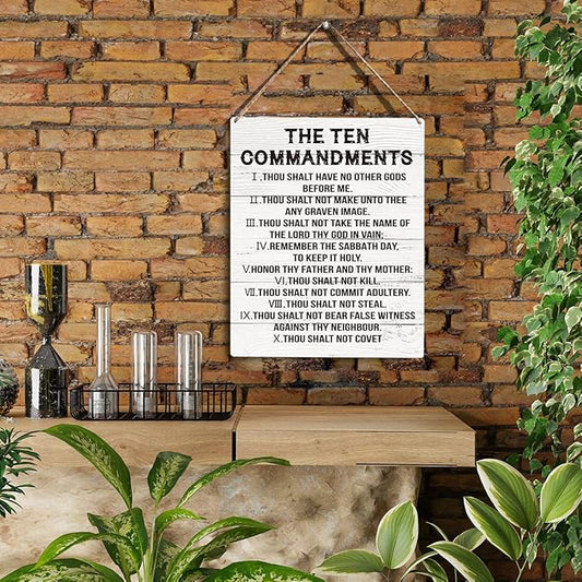 YCYD Inspirational Ten Commandments Wall Art,10 Commandments Wall Decor Poster, Christian Bible Verse Wall Art Religious Home Decor Rustic Wooden Hanging Sign for Living Room Bedroom Office 10x8 IN