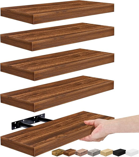Sorbus Floating Shelves for Wall, Bathroom Shelves Wall Mounted for Kitchen, Bedroom, Living Room, Bathroom Storage, Over Toilet, Hanging Book Shelf for Wall Home Decor (Walnut, 5 Pack)
