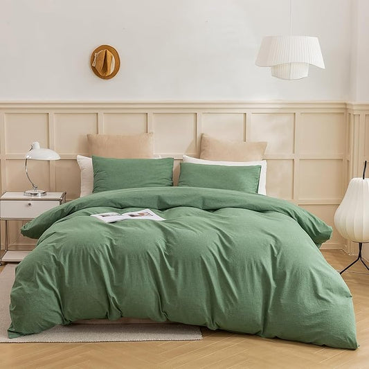 ECOCOTT Sage Green Duvet Cover California King Size, 100% Washed Cotton 3-Piece Bedding Set - Ultra Soft, Breathable & Easy Care with Zipper Closure and 2 Pillowcases