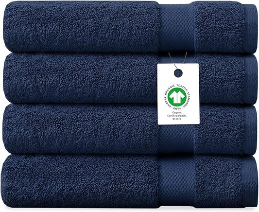 Delara Organic Cotton Luxuriously Plush Bath Sheet Pack of 4 | GOTS & OEKO-TEX Certified | Premium Hotel Quality Towels | Feather Touch Technology|650 GSM Long Staple|Soft, Quick Dry & Ultra-Absorbent