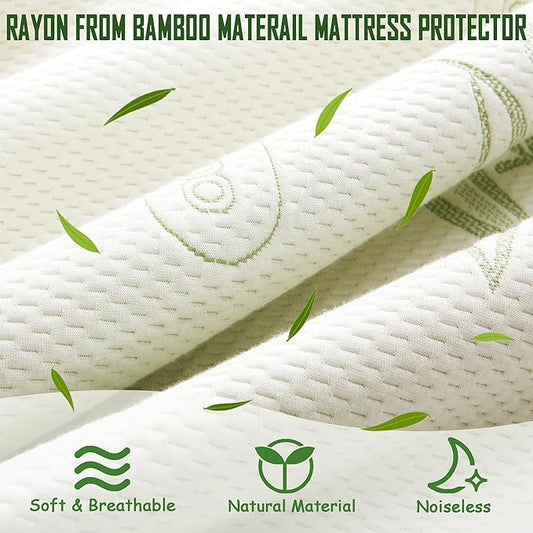 Twin Size Waterproof Mattress Protector, Premium Cooling Viscose from Bamboo Mattress Pad, Breathable, Noiseless, Cooling & Machine-Washable Bed Cover with 21" Deep Pocket