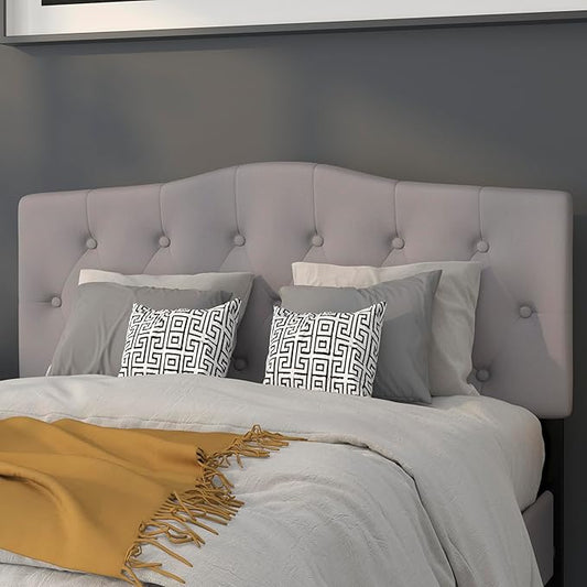 EMMA + OLIVER Arched Button Tufted Full Size Headboard in Light Gray Fabric