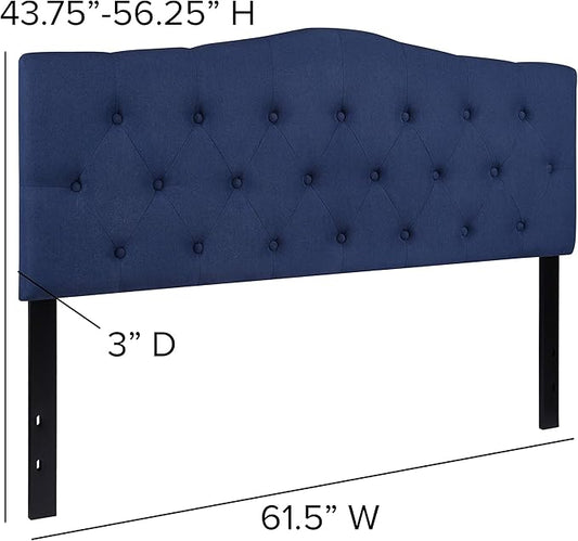 EMMA + OLIVER Tufted Upholstered Queen Size Headboard in Navy Fabric