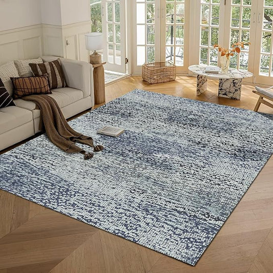 RUGSURE Washable Area Rug - 1/6 Thick - Stain & Water Resistant Non-Slip - Resistant Rug for Living Room, Bedroom, Nursery, Pet & Child Friendly, Vintage Charm Area Rugs (Grey+LightTeal, 3' x 5 ')