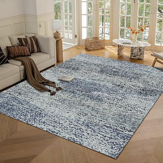 RUGSURE Washable Area Rug - 1/6 Thick - Stain & Water Resistant Non-Slip - Resistant Rug for Living Room, Bedroom, Nursery, Pet & Child Friendly, Vintage Charm Area Rugs (Grey+LightTeal, 4' x 6')