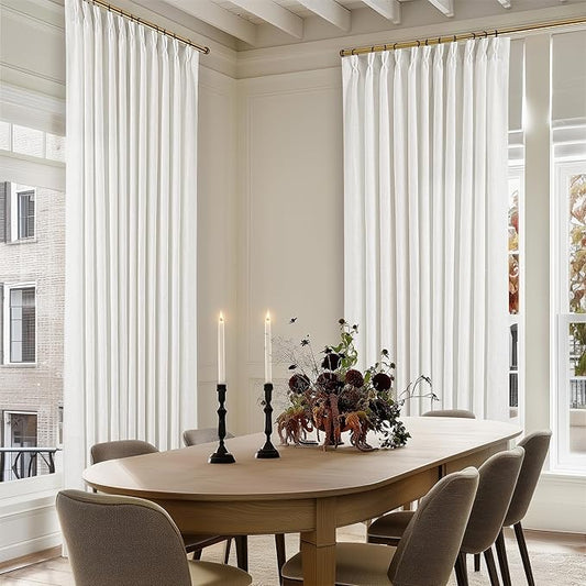 Beige White 70 Inch Wide Curtains 90 Inches Long for Living Room Light Filtering Semi Sheer Modern Farmhouse Pleated Curtain with Hooks Rings for Patio Sliding Door Dining Room Large Window 1 Panel