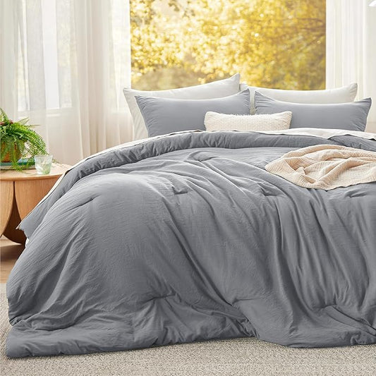 Bedsure Super King Size Comforter Set, Grey Soft Prewashed Bedding for All Seasons, 3 Pieces GentleSoft™ Bed Set, 1 Lightweight Comforter (120"x120") and 2 Pillowcases (20"x36")