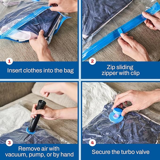 Spacesaver Premium Vacuum Storage Bags. 80% More Storage! Hand-Pump for Travel! Double-Zip Seal and Triple Seal Turbo-Valve for Max Space Saving! (Jumbo 6 Pack)