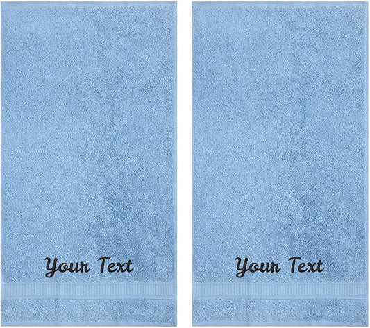 Personalized Towels, Hotel & Spa Quality, Super Soft, Highly Absorbent, Bathroom Towel Sets, 100% Turkish Genuine Cotton Monogrammed Towels 2 Piece Hand Towel Set for Face, Dorm, Gym & Spa, Blue