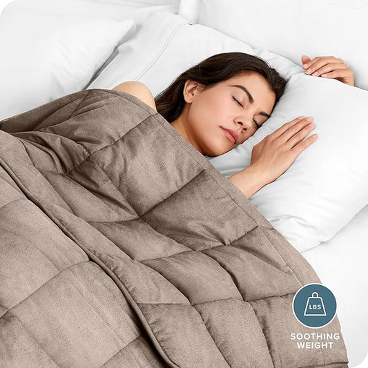 Bare Home Weighted Blanket Twin or Full Size 10lb (40" x 60") - Minky Fleece - Premium Heavy Blanket Nontoxic Glass Beads (Taupe, 40"x60")