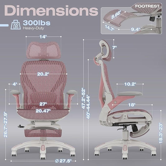 ELABEST X100 Ergonomic Mesh Office Chair with Footrest, Big and Tall Hone Desk Chair with 5D Flip-Up Arms, Adjustable 3D Lumbar Support,Gaming & Executive Computer Chairs for Long Hours