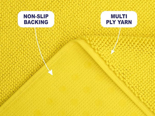 American Soft Linen Bath Rug, 20 in 34 in 100% Cotton Bath Mats Rugs for Bathroom, Slip Reducer Washable Shaggy Form Area Rugs, Yellow Bath Rug