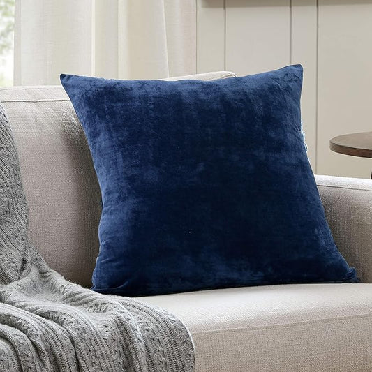 EVOLIVE Soft Micromink, Faux Fur, Faux Velvet Euro Sham Cover Pillowcase Replacement with Zipper Closure (26"x26" Euro Sham, Navy)