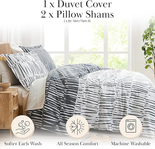 Southshore Fine Living, Inc. Oversized King/California King Duvet Cover Set – Reversible Grey and White Striped Premium Quality Bedding – Includes 1 Duvet Cover and 2 Pillow Shams, Easy Care, Spirit