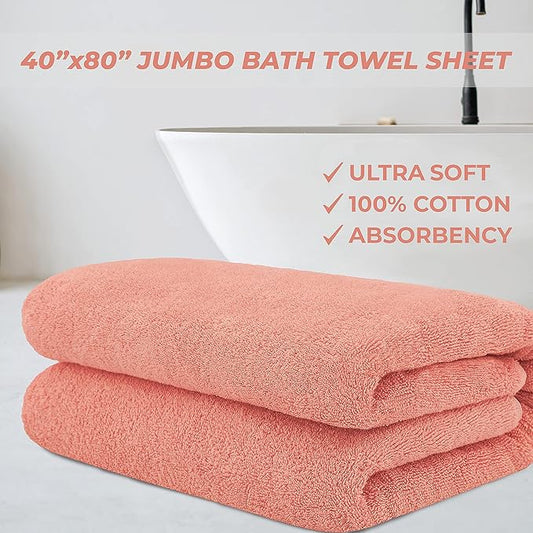 Cotton Paradise 100% Cotton 40x80 Oversized Bath Sheet, Extra Large Turkish Bath Towels for Bathroom, Coral Bathsheet