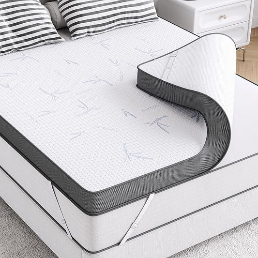 LIKIMIO 4 Inch Mattress Topper Twin XL, Cooling Gel Infused Ventilated Memory Foam Bed Topper, Firm Mattress Pad with Removable Cover, Pressure Relief & Non-Slip, Dorm/Guest, CertiPUR-US Certified