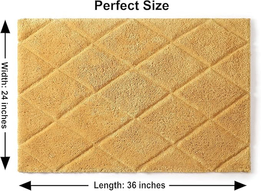 Organic Cotton Bathroom Rug, Luxury Non Slip Ultra Soft & Water Absorbent Bath Mat | Diamonds Design Premium Bath Rug | Perfect for Tub & Shower, Toilet Floors, Door Mat (36"x24", Yellow Ochre)