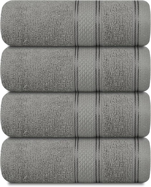 Casa Lino 100% Cotton Hand Towels for Bathroom - Soft, Highly Absorbent & Quick Dry Kitchen Towels - Gym Towel Set - Travel Towel Set - 24" x 16" - Pack of 4 - (Silver Grey)