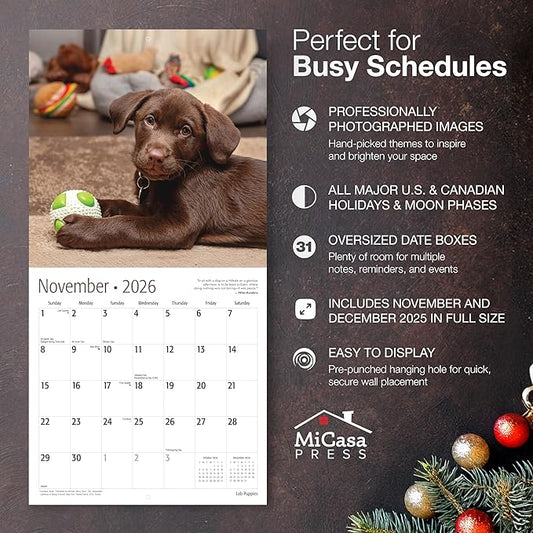 MICASA PRESS Lab Puppies 2026 Wall Calendar 12 Month | 12" x 24" Open | Thick & Sturdy Paper | Holiday Gift | Cute Labrador Retriever Puppy Dog Calendar 2026