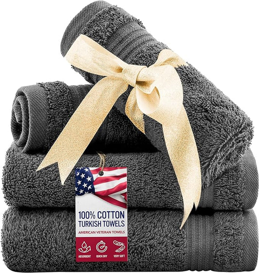 American Veteran Towel, 100% Cotton Turkish Washcloths for Bathroom Essentials 4 Pack, Soft Absorbent Wash Cloths Quick Drying Small Towels Washrags, Dark Gray