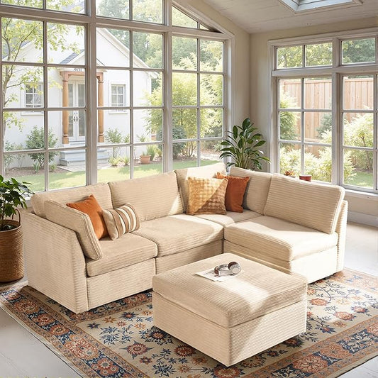 Modular Sectional Sofa,5 Pieces Sectional Couches for Living Room,131X65 L Shaped Cloud Couch with Ottoman Chaise Set