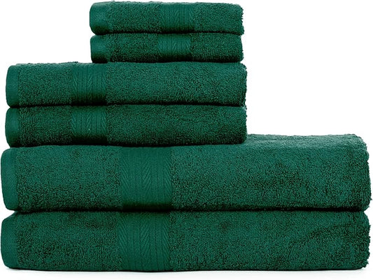 Ample Decor 100% Green Cotton Luxury 6 Piece Towels Set, 2 Bath Towels, 2 Hand Towels, 2 Wash Cloths for Bathroom