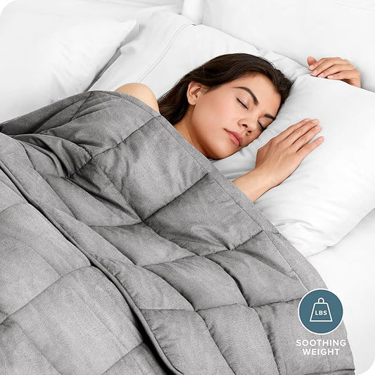 Bare Home Weighted Blanket Twin or Full Size 7lb (40" x 60") for Adults - Minky Fleece - Premium Heavy Blanket Nontoxic Glass Beads (Light Grey, 40"x60")